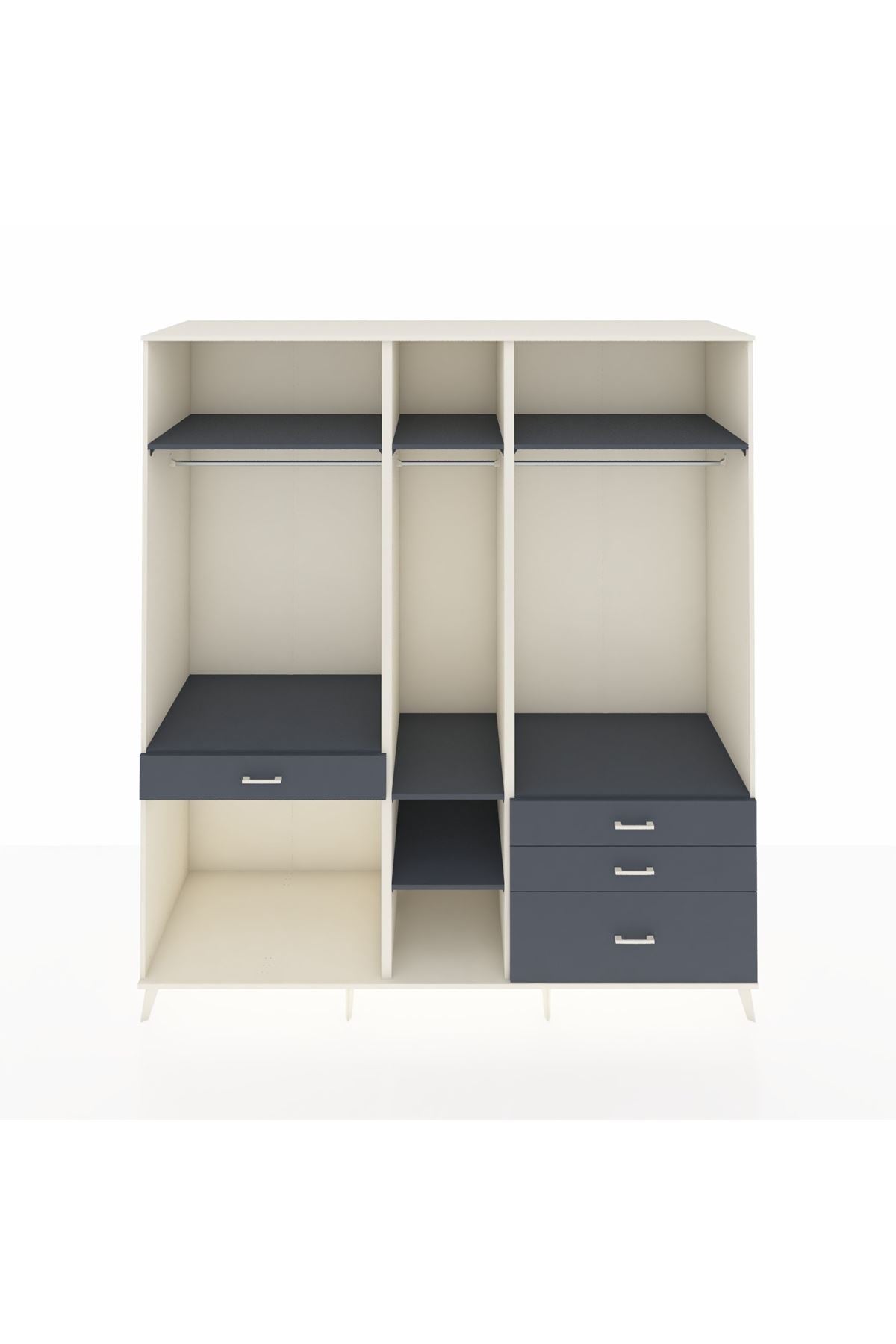 Kronos Dolap 7 Raflı 4 Çekmeceli 3 Askılı 220x59x243 Aytaşı-Antrasit/Antrasit