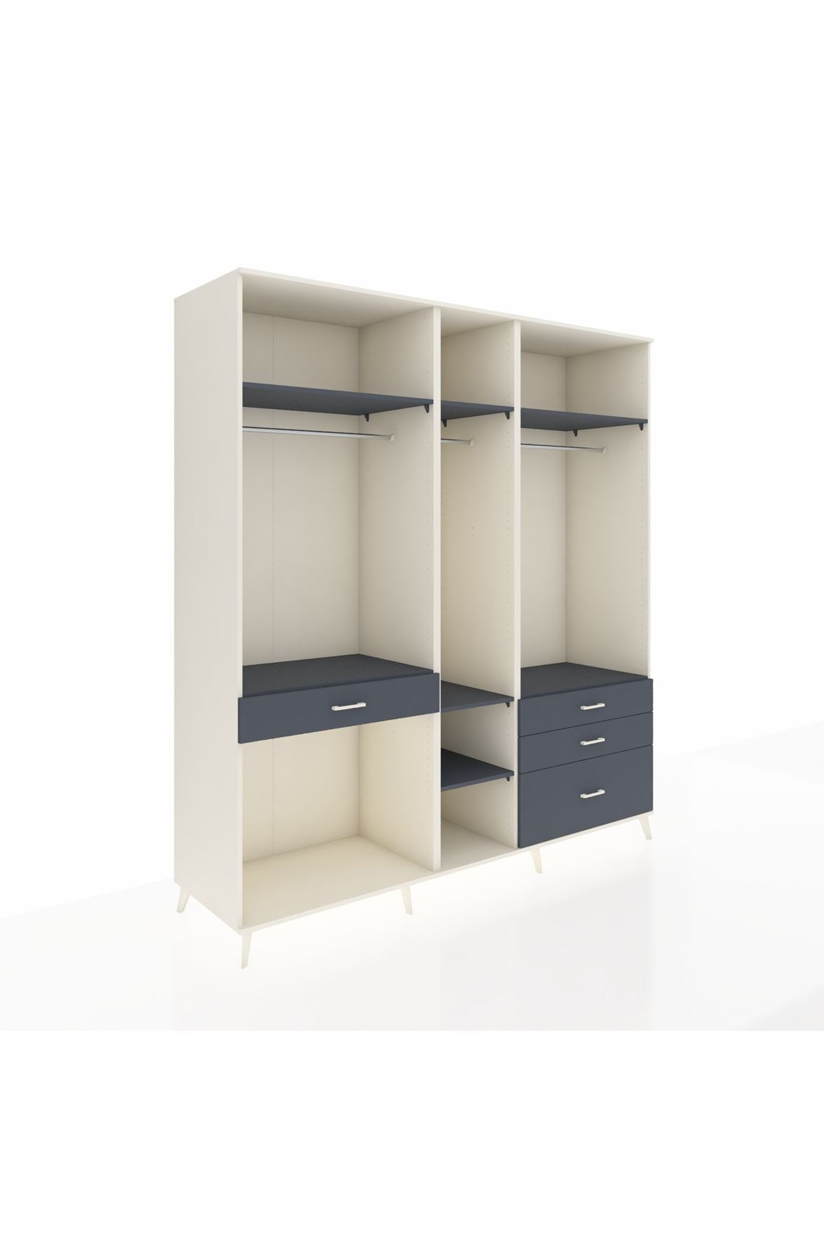 Kronos Dolap 7 Raflı 4 Çekmeceli 3 Askılı 220x59x243 Aytaşı-Antrasit/Antrasit