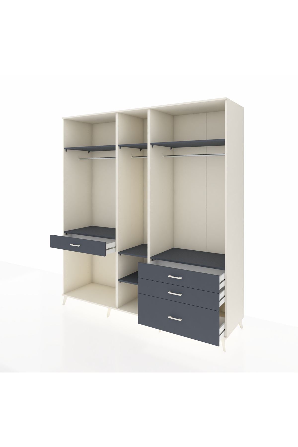 Kronos Dolap 7 Raflı 4 Çekmeceli 3 Askılı 220x59x243 Aytaşı-Antrasit/Antrasit