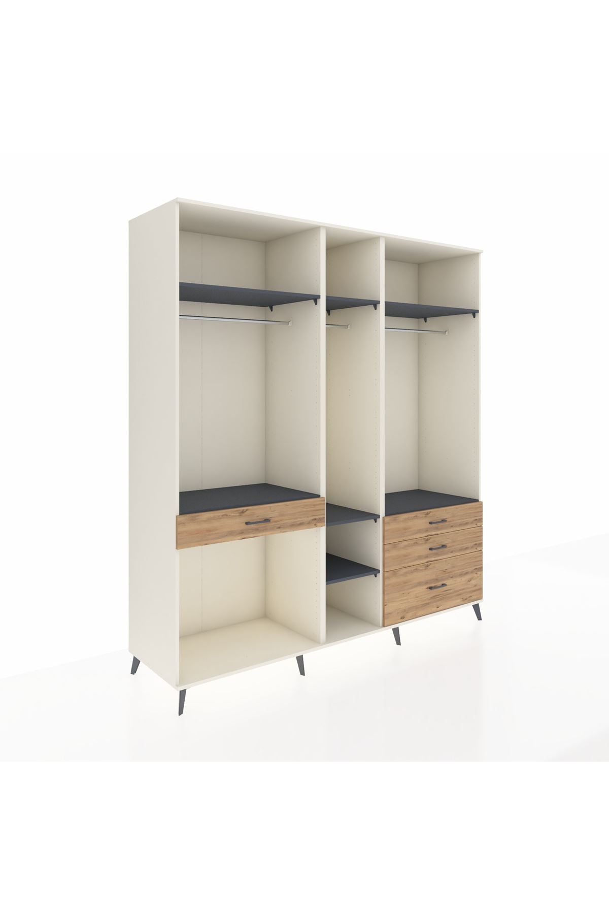 Kronos Dolap 7 Raflı 4 Çekmeceli 3 Askılı 220x59x243 Aytaşı-Antrasit/Çam