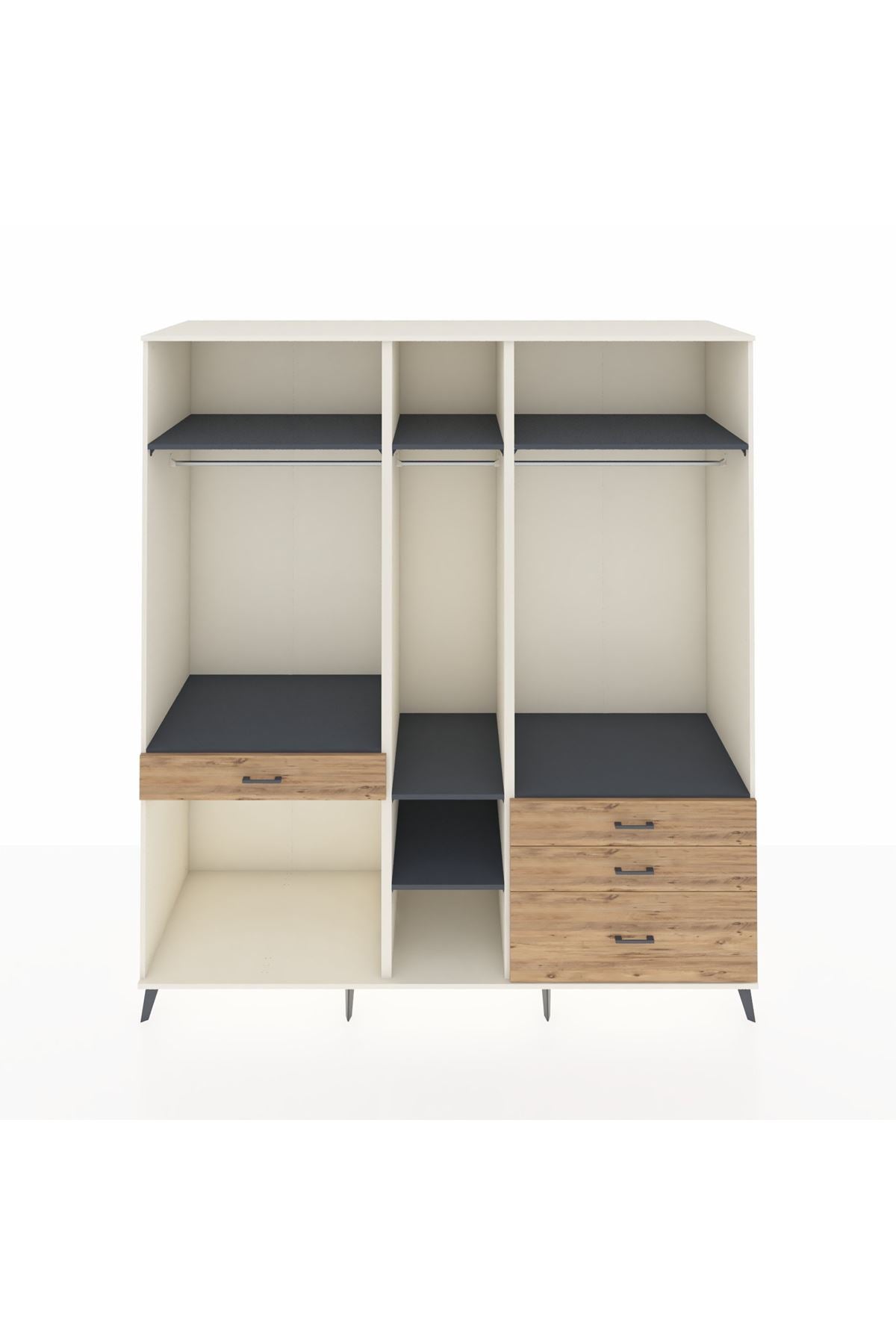 Kronos Dolap 7 Raflı 4 Çekmeceli 3 Askılı 220x59x243 Aytaşı-Antrasit/Çam