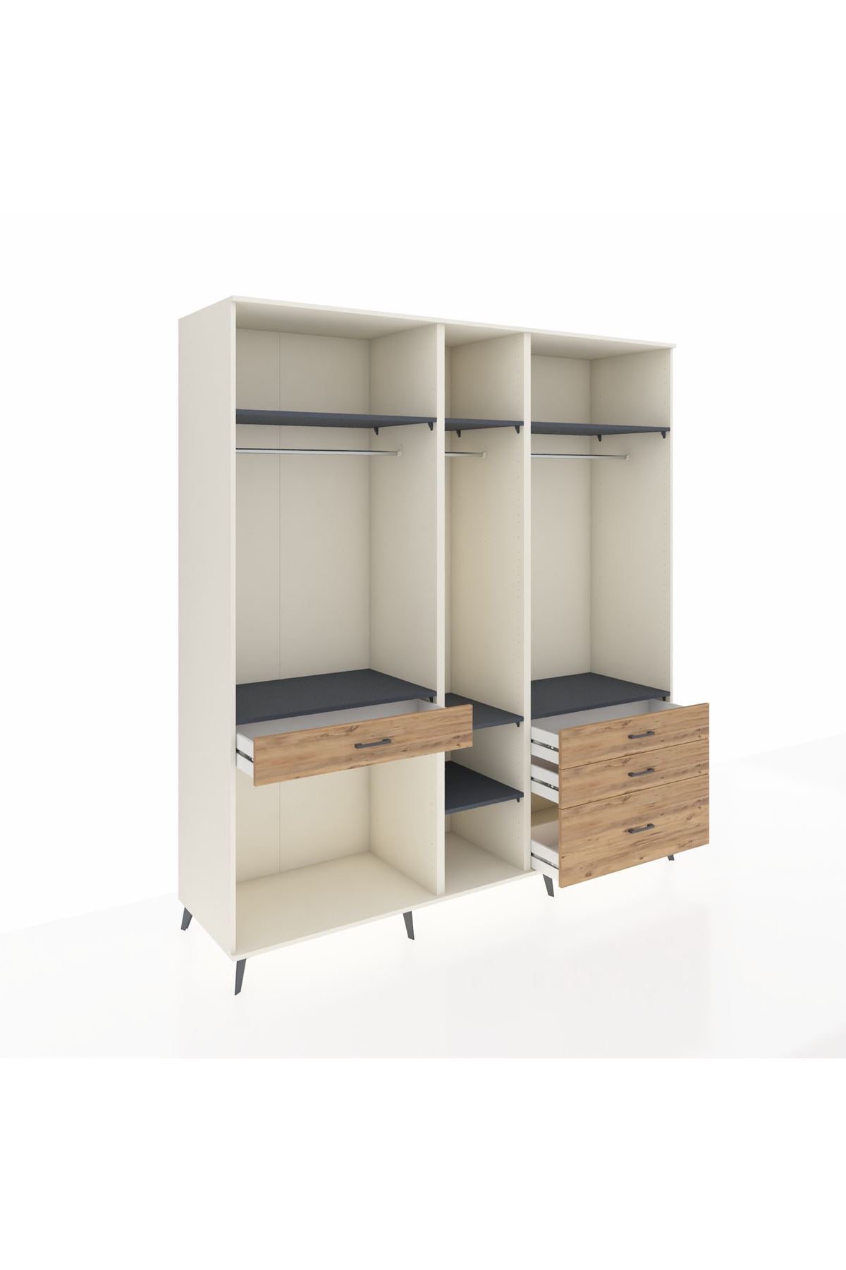 Kronos Dolap 7 Raflı 4 Çekmeceli 3 Askılı 220x59x243 Aytaşı-Antrasit/Çam