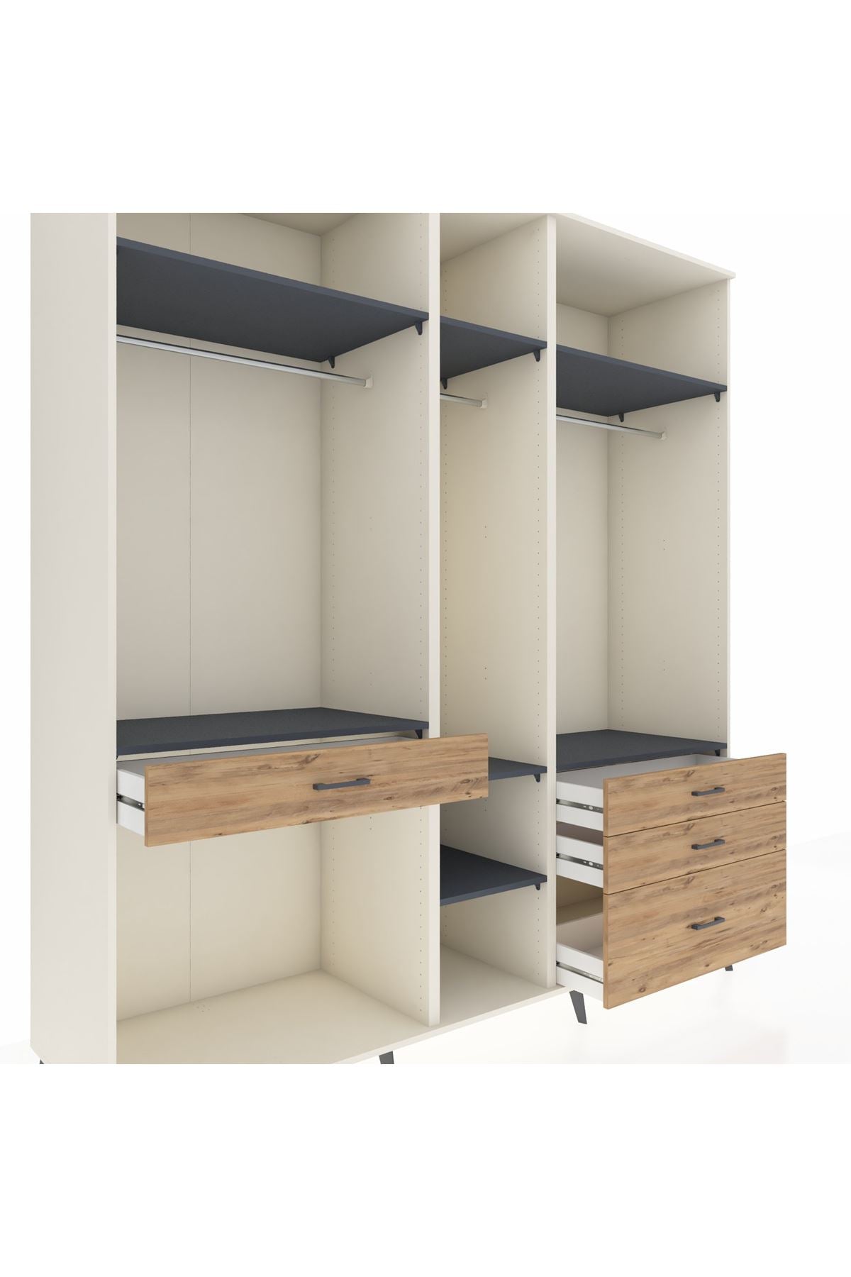 Kronos Dolap 7 Raflı 4 Çekmeceli 3 Askılı 220x59x243 Aytaşı-Antrasit/Çam