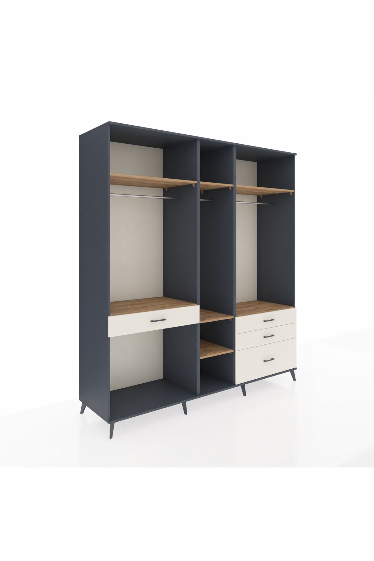 Kronos Dolap 7 Raflı 4 Çekmeceli 3 Askılı 220x59x243 Antrasit-Çam/Aytaşı