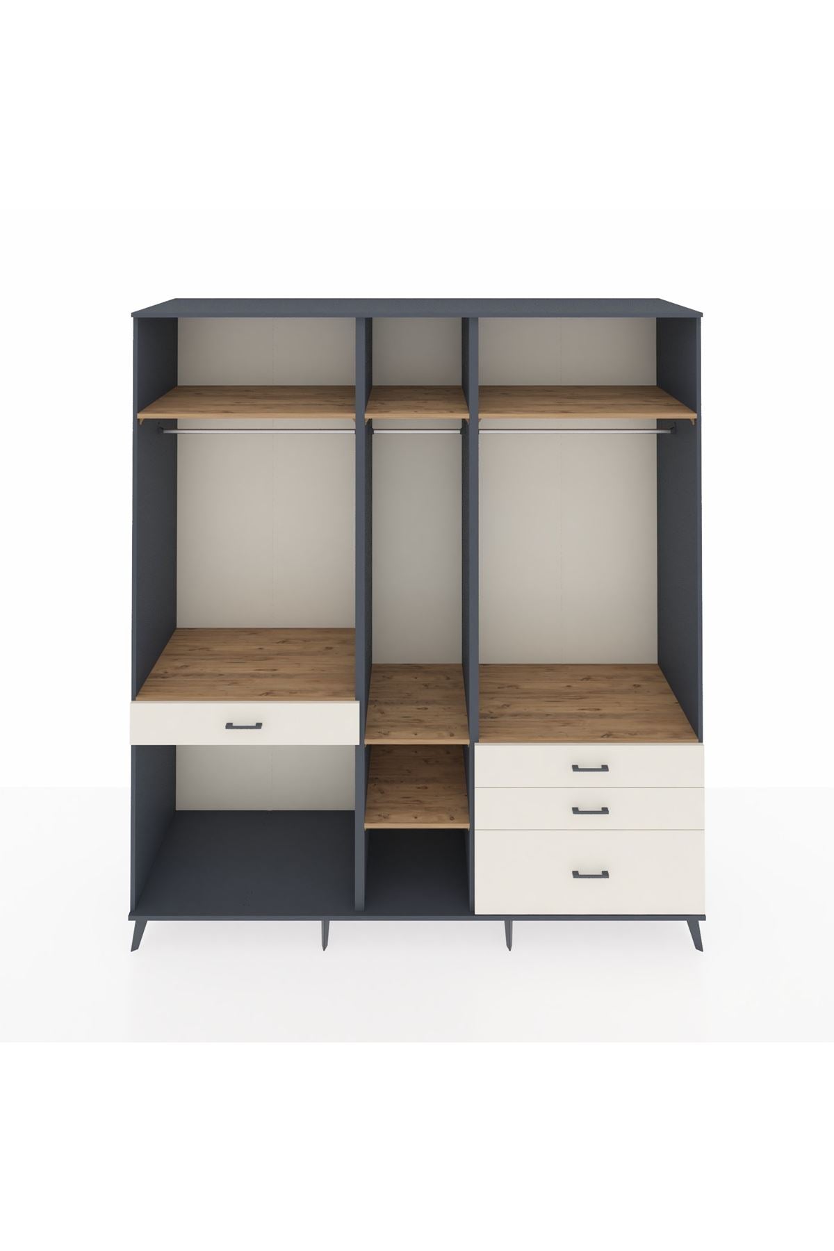 Kronos Dolap 7 Raflı 4 Çekmeceli 3 Askılı 220x59x243 Antrasit-Çam/Aytaşı