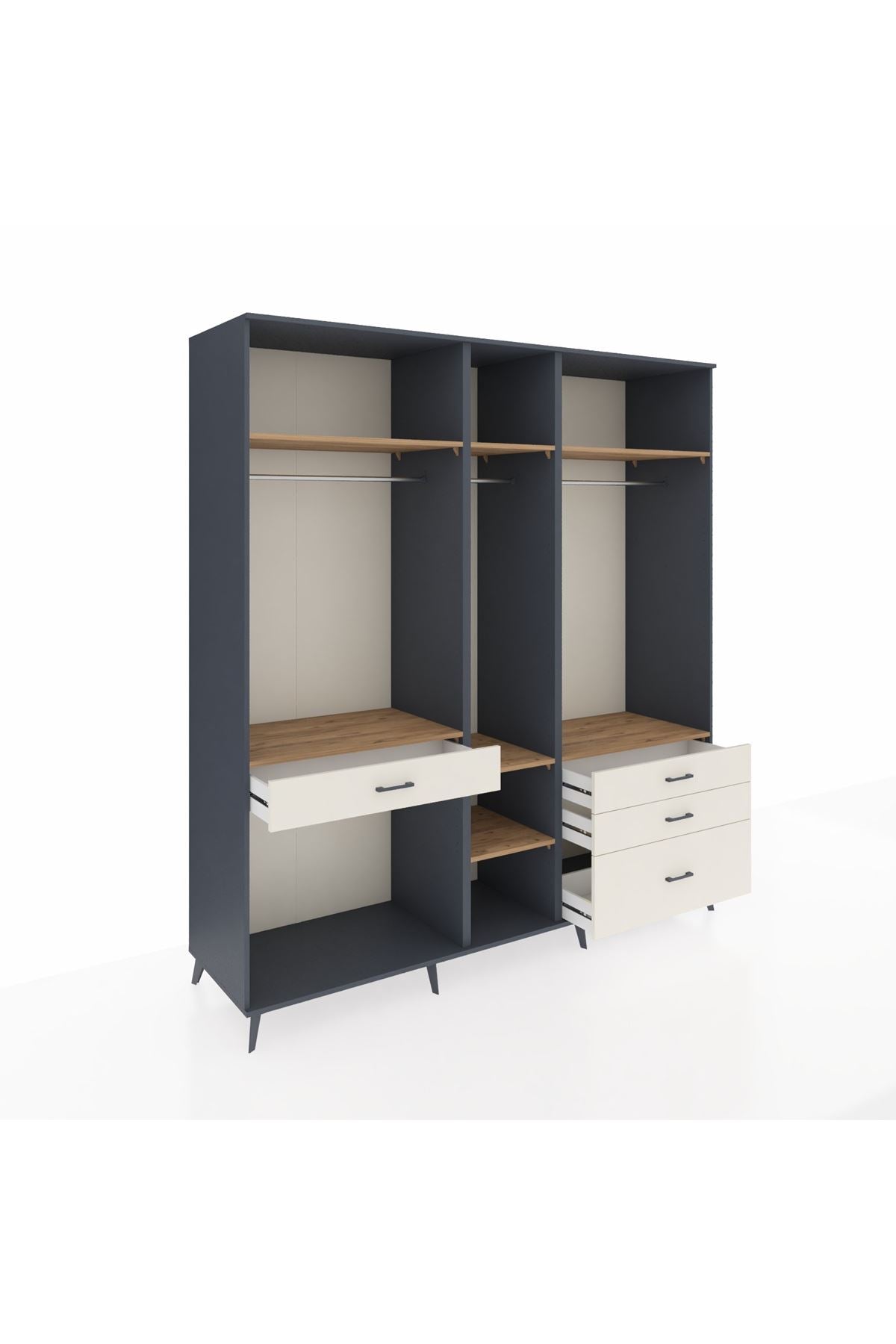 Kronos Dolap 7 Raflı 4 Çekmeceli 3 Askılı 220x59x243 Antrasit-Çam/Aytaşı