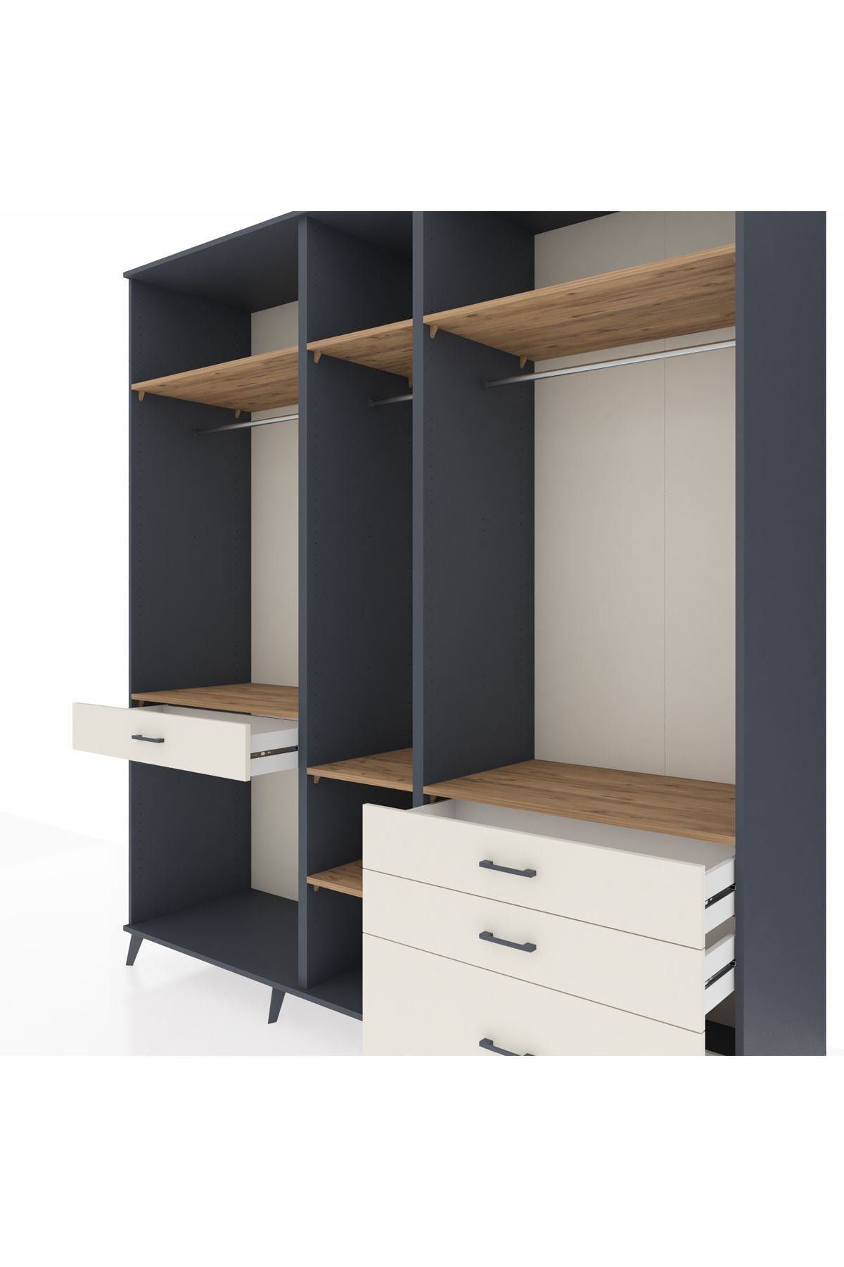 Kronos Dolap 7 Raflı 4 Çekmeceli 3 Askılı 220x59x243 Antrasit-Çam/Aytaşı