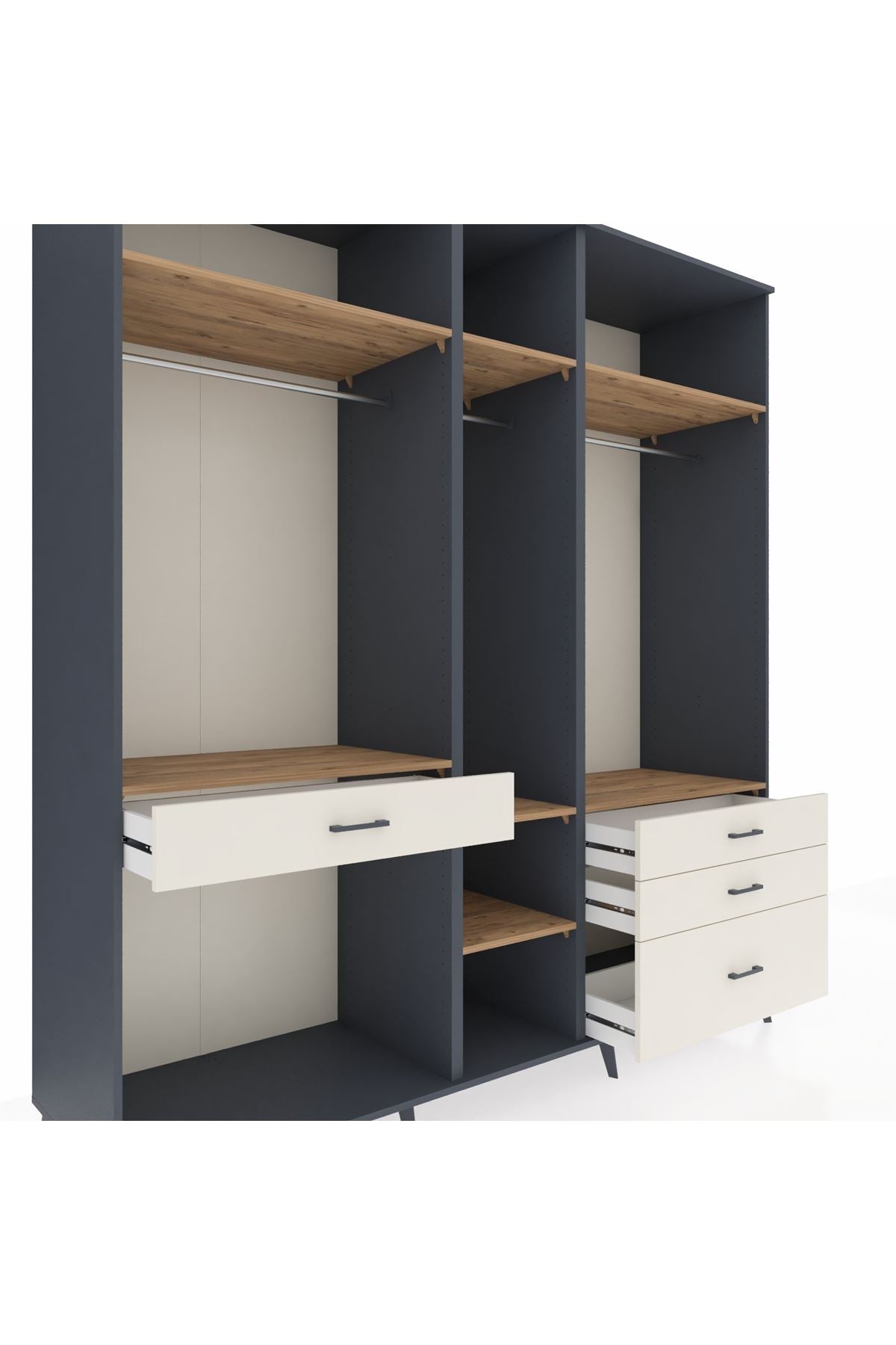 Kronos Dolap 7 Raflı 4 Çekmeceli 3 Askılı 220x59x243 Antrasit-Çam/Aytaşı