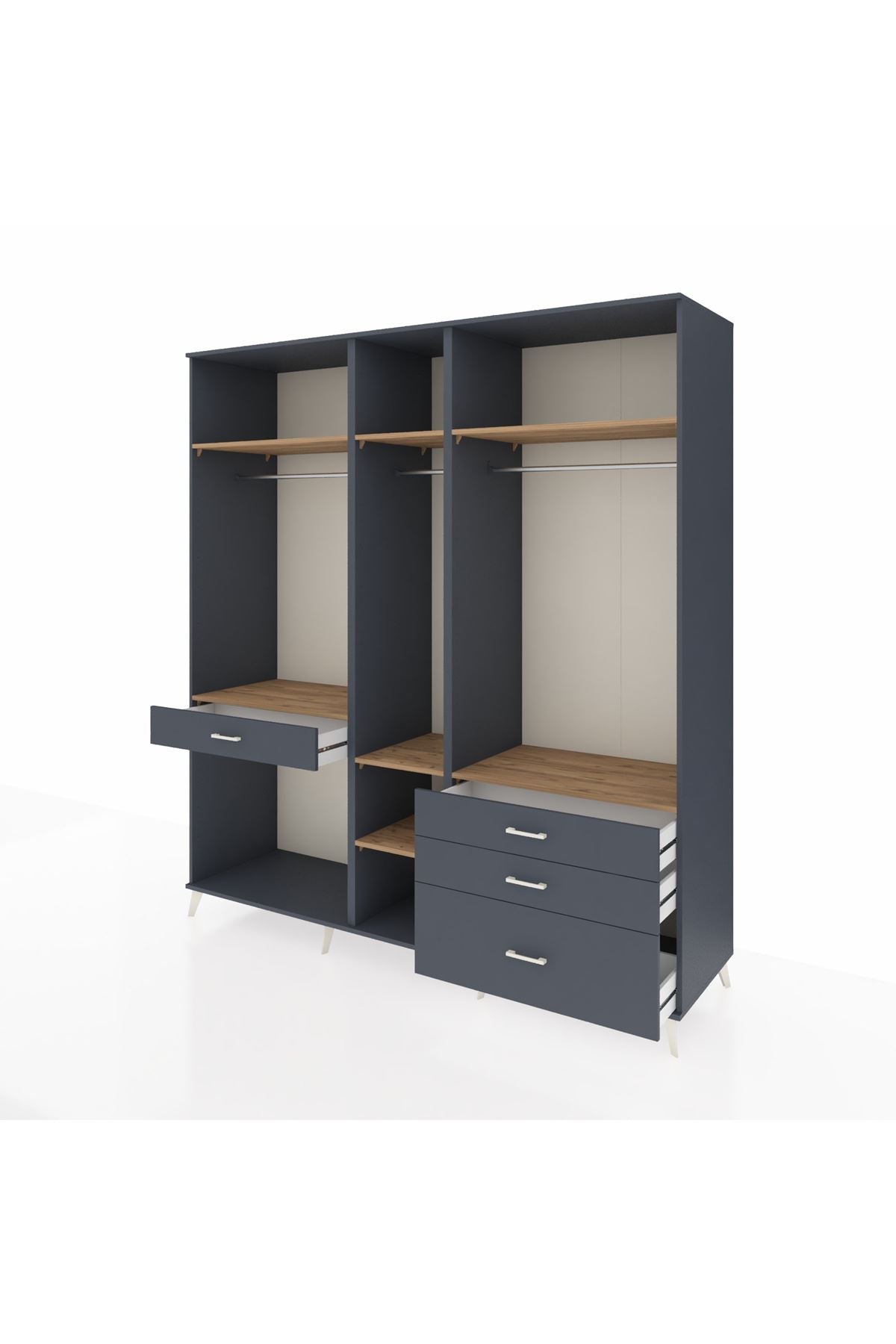 Kronos Dolap 7 Raflı 4 Çekmeceli 3 Askılı 220x59x243 Antrasit-Çam/Antrasit