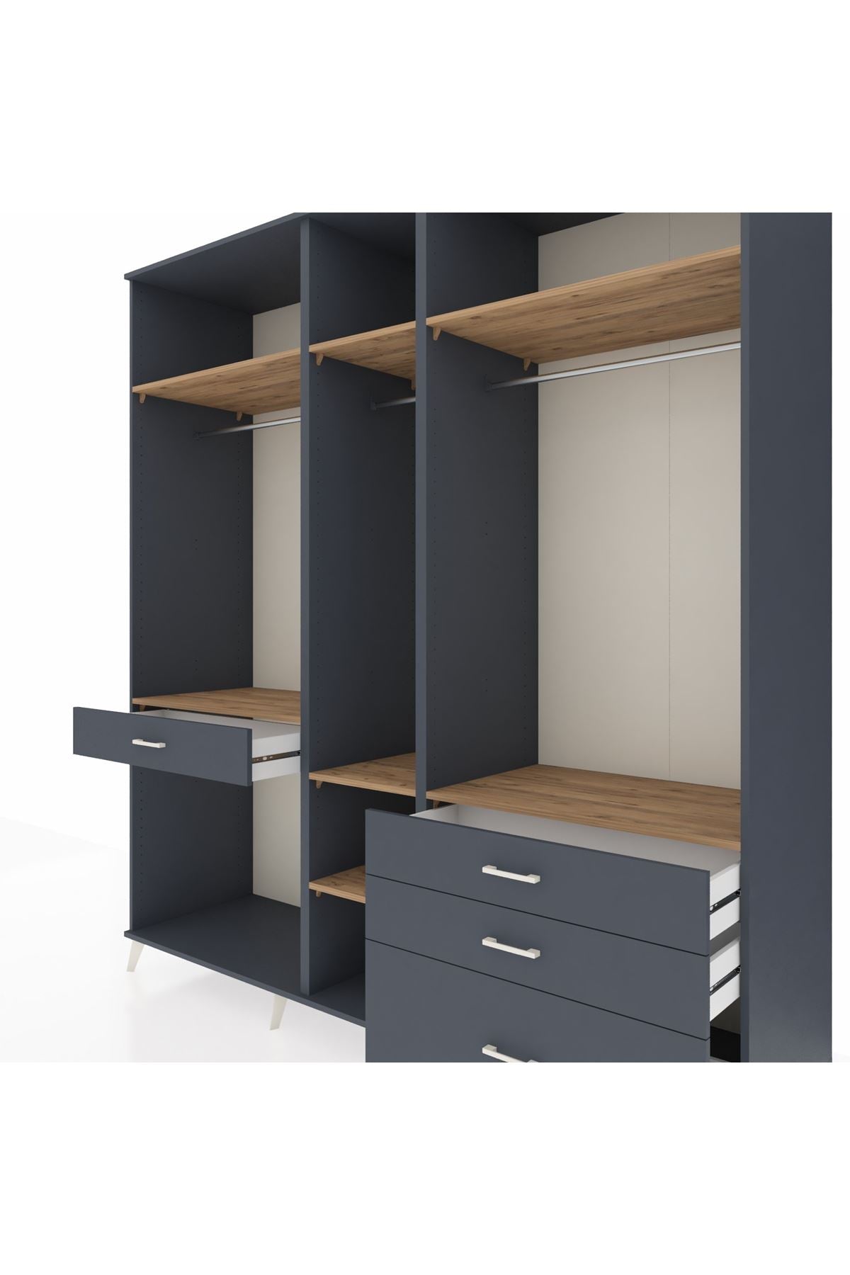 Kronos Dolap 7 Raflı 4 Çekmeceli 3 Askılı 220x59x243 Antrasit-Çam/Antrasit