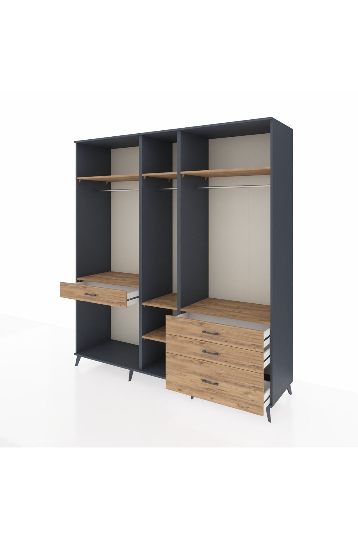 Kronos Dolap 7 Raflı 4 Çekmeceli 3 Askılı 220x59x243 Antrasit-Çam/Çam