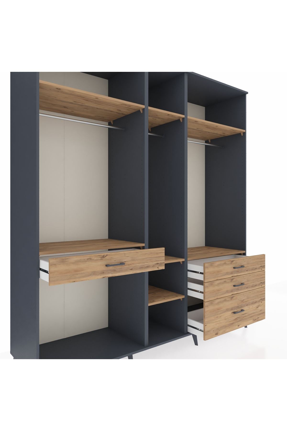 Kronos Dolap 7 Raflı 4 Çekmeceli 3 Askılı 220x59x243 Antrasit-Çam/Çam