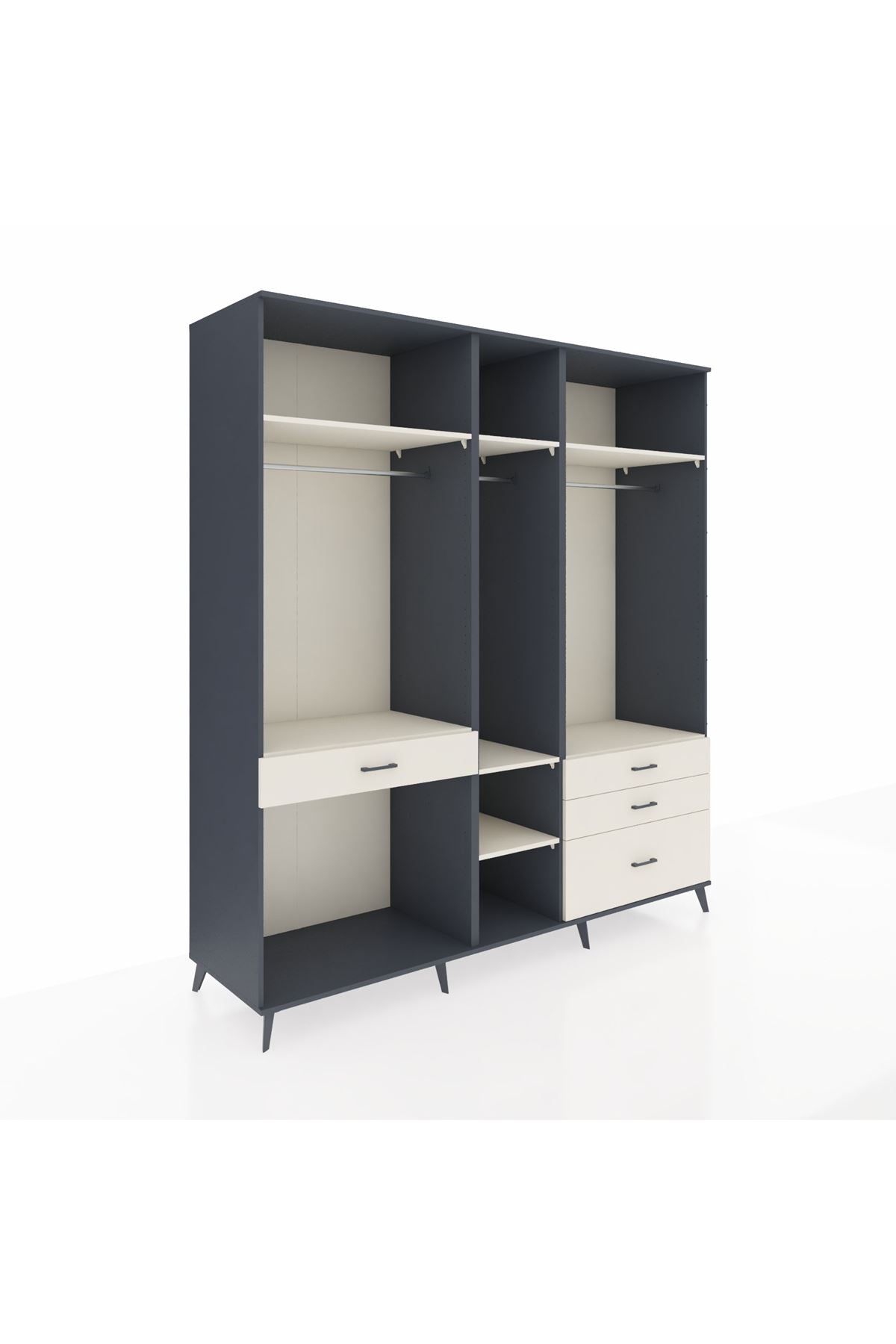 Kronos Dolap 7 Raflı 4 Çekmeceli 3 Askılı 220x59x243 Antrasit-Aytaşı/Aytaşı