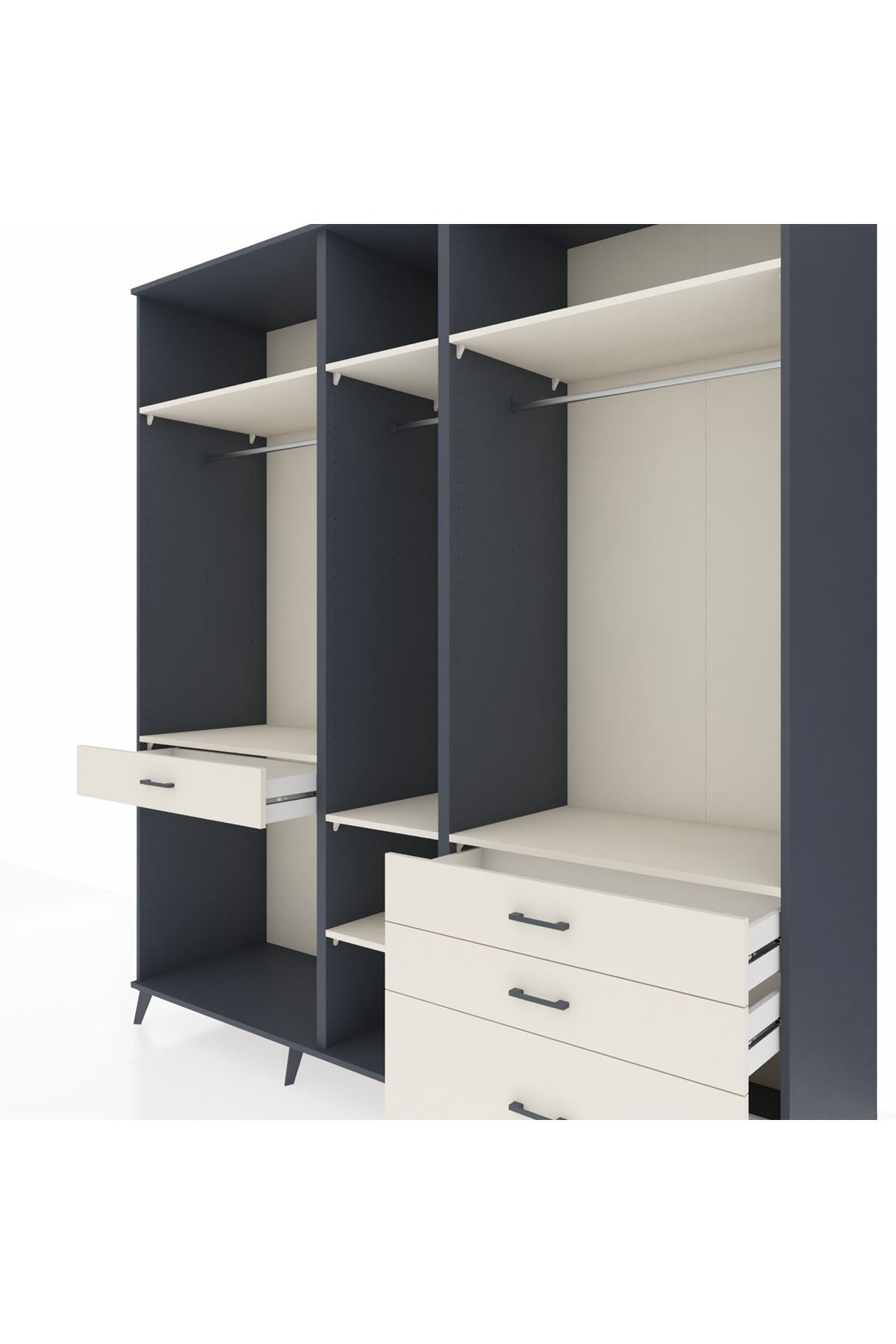 Kronos Dolap 7 Raflı 4 Çekmeceli 3 Askılı 220x59x243 Antrasit-Aytaşı/Aytaşı