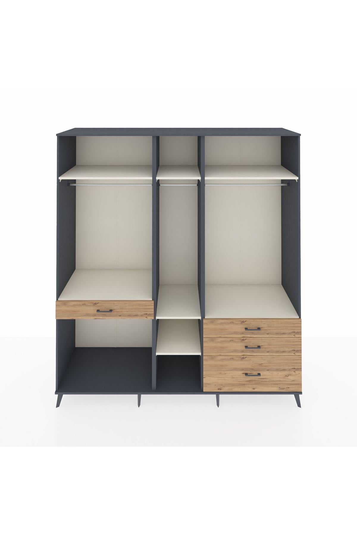 Kronos Dolap 7 Raflı 4 Çekmeceli 3 Askılı 220x59x243 Antrasit-Aytaşı/Çam