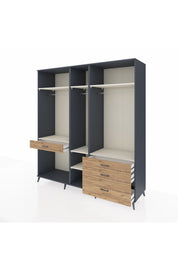 Kronos Dolap 7 Raflı 4 Çekmeceli 3 Askılı 220x59x243 Antrasit-Aytaşı/Çam