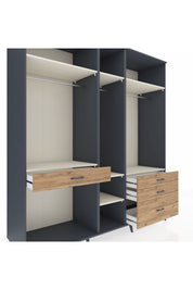 Kronos Dolap 7 Raflı 4 Çekmeceli 3 Askılı 220x59x243 Antrasit-Aytaşı/Çam
