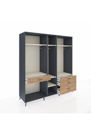 Kronos Dolap 7 Raflı 4 Çekmeceli 3 Askılı 220x59x243 Antrasit-Aytaşı/Çam