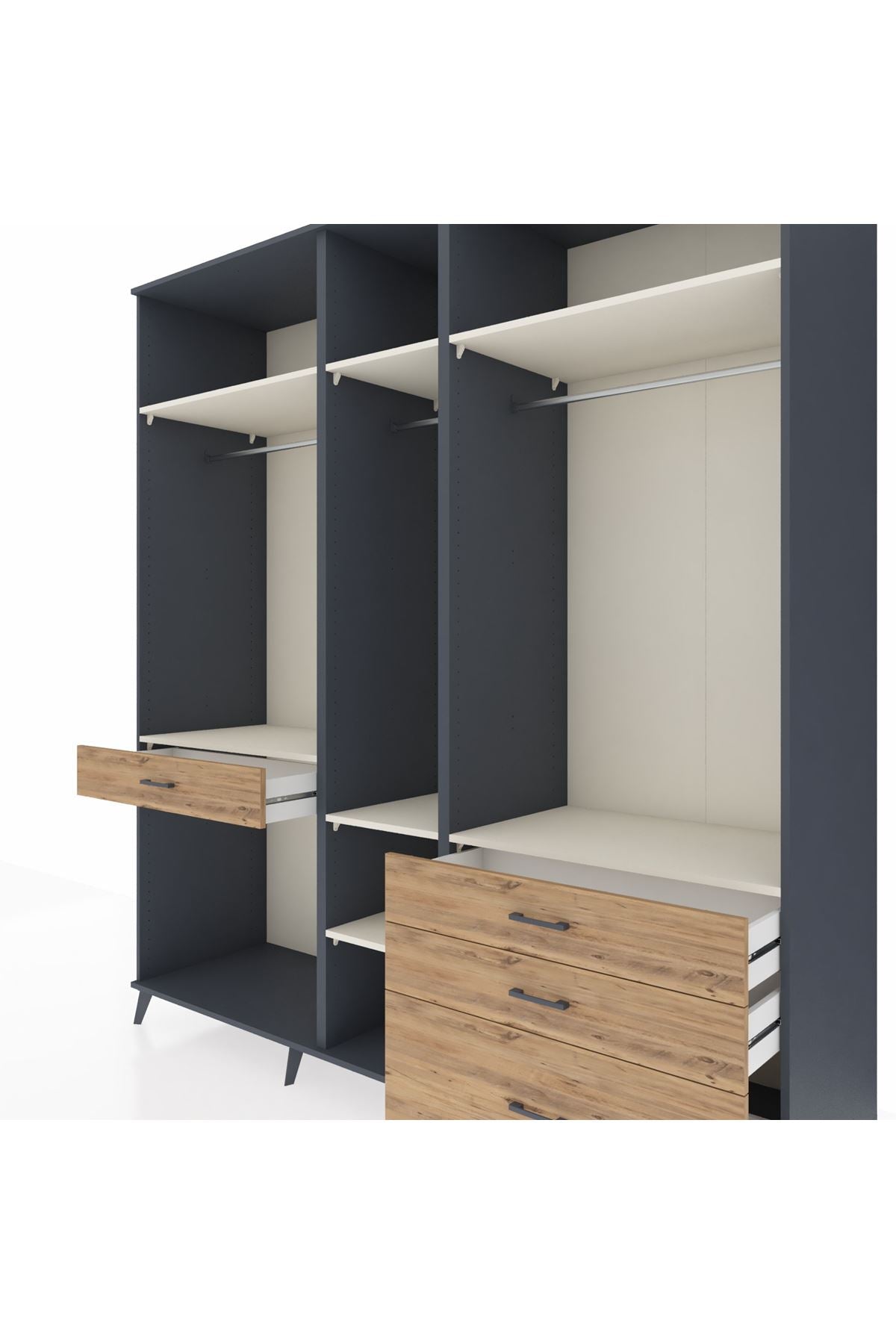 Kronos Dolap 7 Raflı 4 Çekmeceli 3 Askılı 220x59x243 Antrasit-Aytaşı/Çam