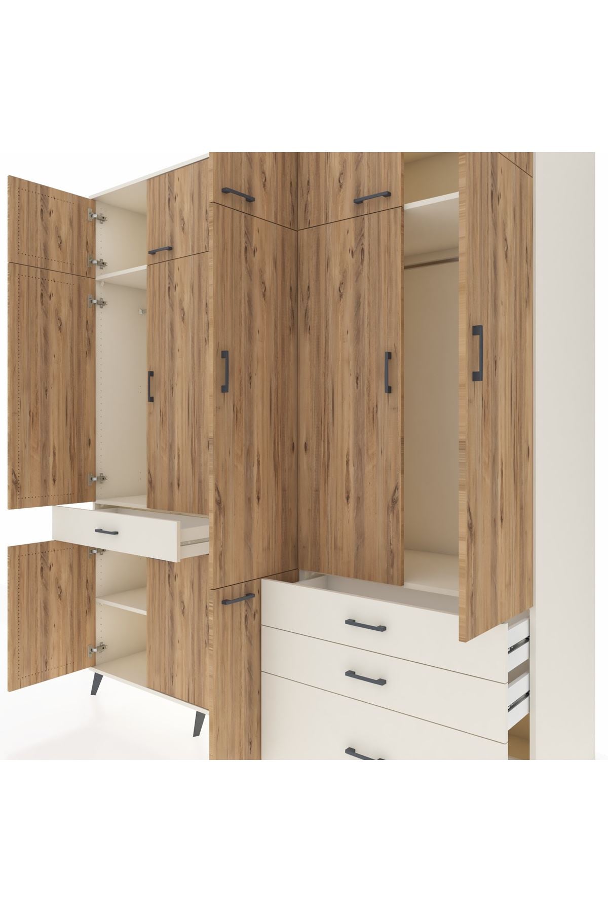 Kronos Dolap 8 Raflı 4 Çekmeceli 3 Askılı 220x59x243 Aytaşı-Çam/Aytaşı