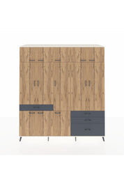 Kronos Dolap 8 Raflı 4 Çekmeceli 3 Askılı 220x59x243 Aytaşı-Çam/Antrasit