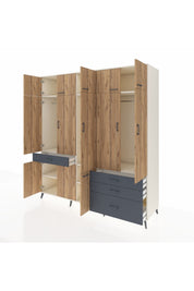 Kronos Dolap 8 Raflı 4 Çekmeceli 3 Askılı 220x59x243 Aytaşı-Çam/Antrasit