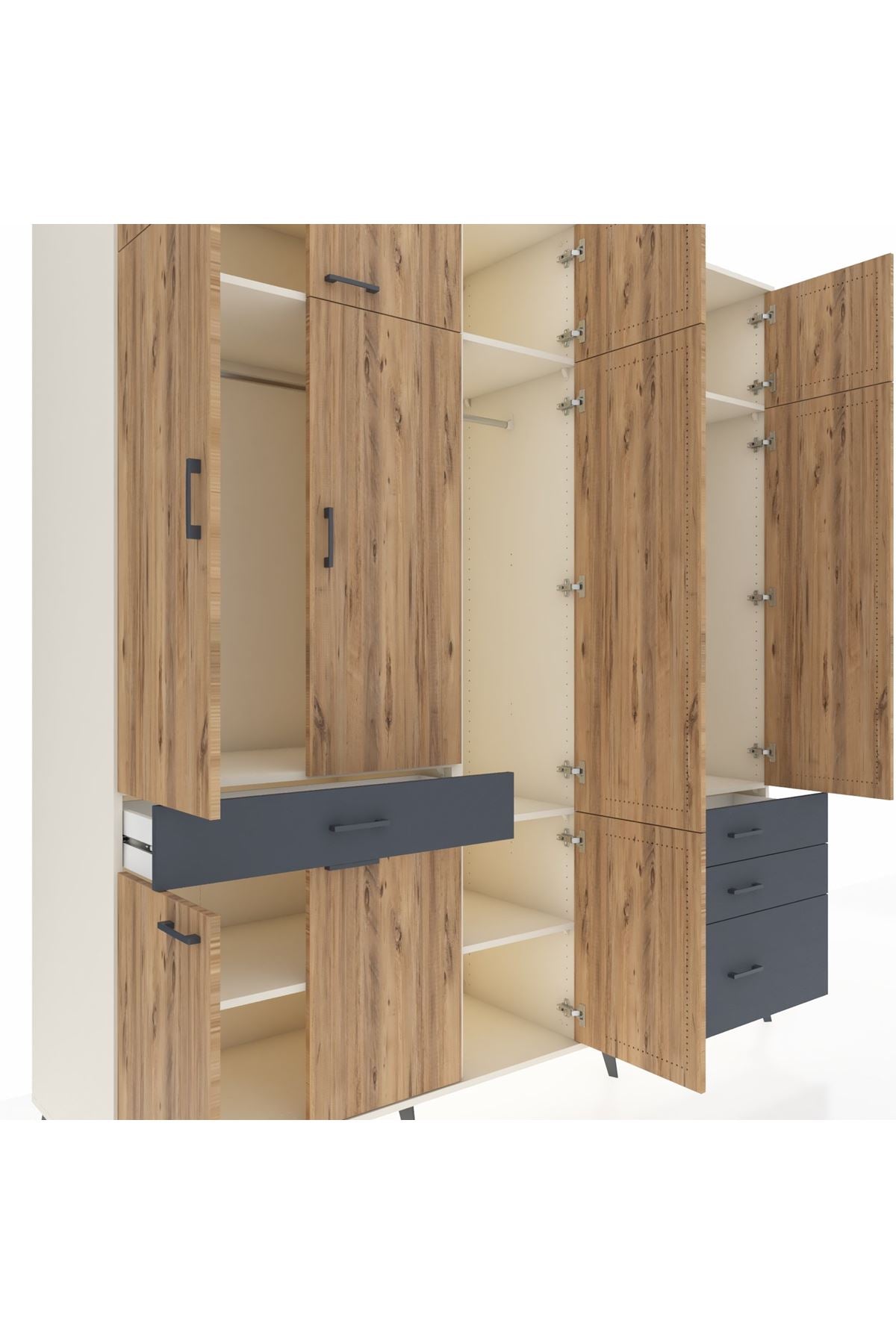 Kronos Dolap 8 Raflı 4 Çekmeceli 3 Askılı 220x59x243 Aytaşı-Çam/Antrasit