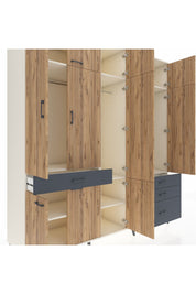 Kronos Dolap 8 Raflı 4 Çekmeceli 3 Askılı 220x59x243 Aytaşı-Çam/Antrasit