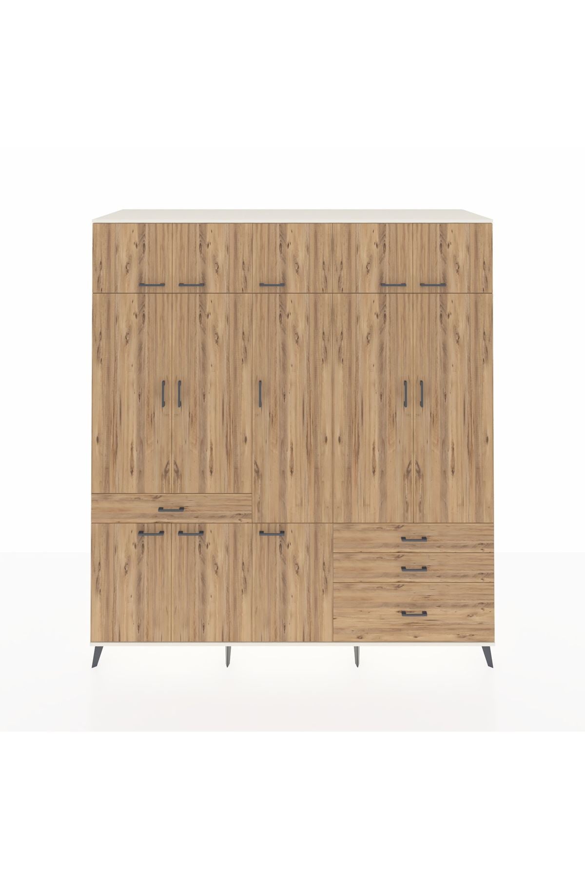 Kronos Dolap 8 Raflı 4 Çekmeceli 3 Askılı 220x59x243 Aytaşı-Çam/Çam