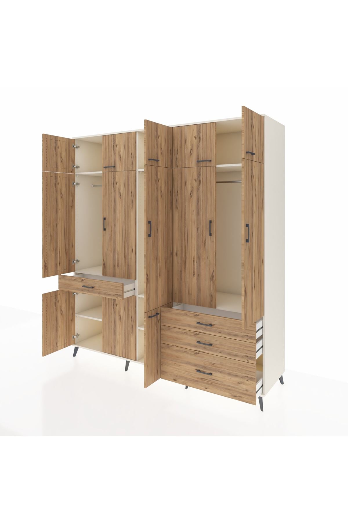 Kronos Dolap 8 Raflı 4 Çekmeceli 3 Askılı 220x59x243 Aytaşı-Çam/Çam