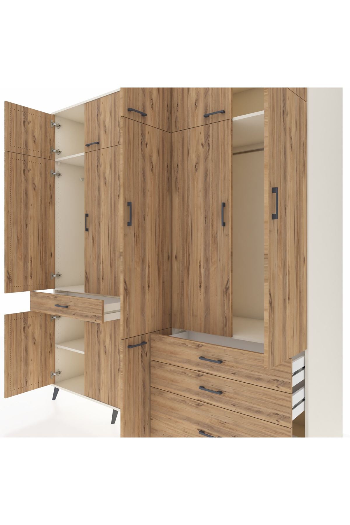 Kronos Dolap 8 Raflı 4 Çekmeceli 3 Askılı 220x59x243 Aytaşı-Çam/Çam