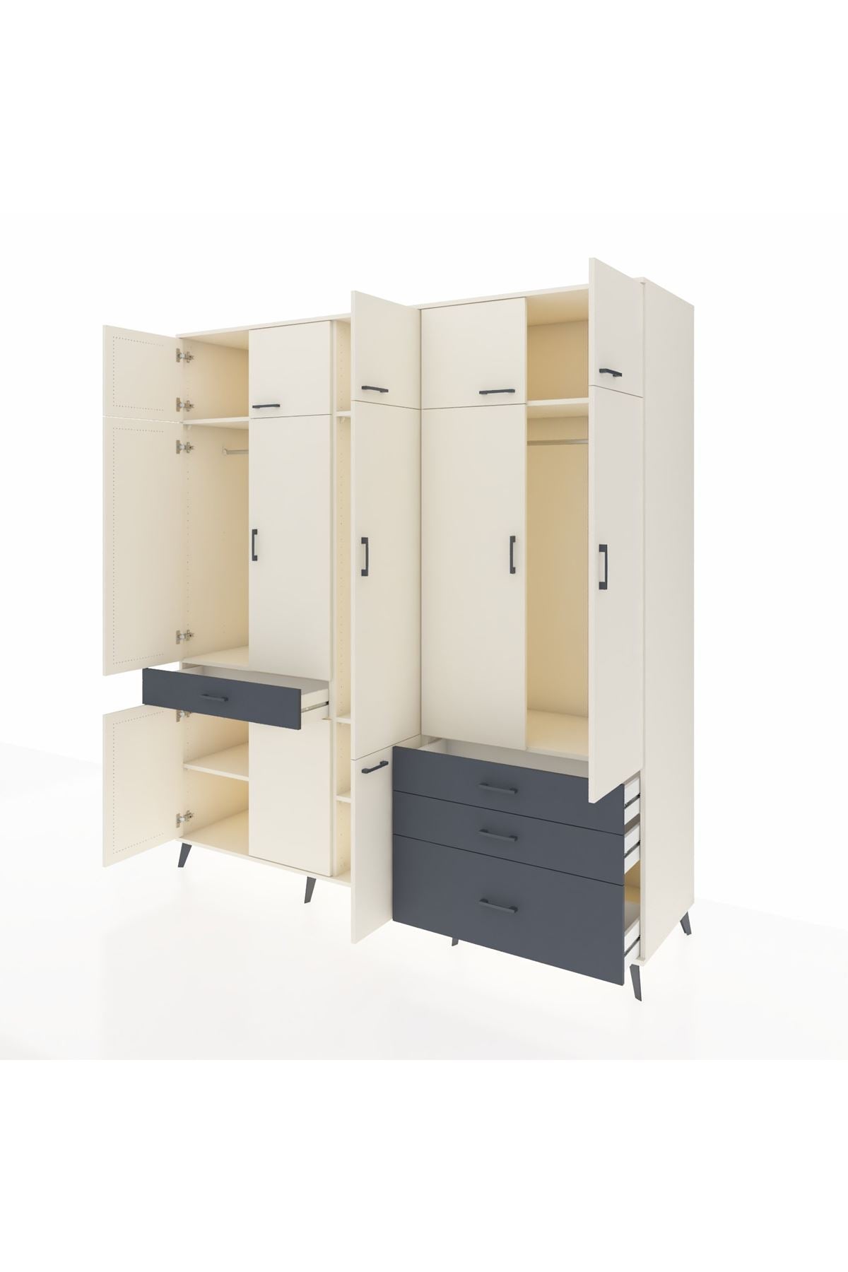 Kronos Dolap 8 Raflı 4 Çekmeceli 3 Askılı 220x59x243 Aytaşı-Aytaşı/Antrasit