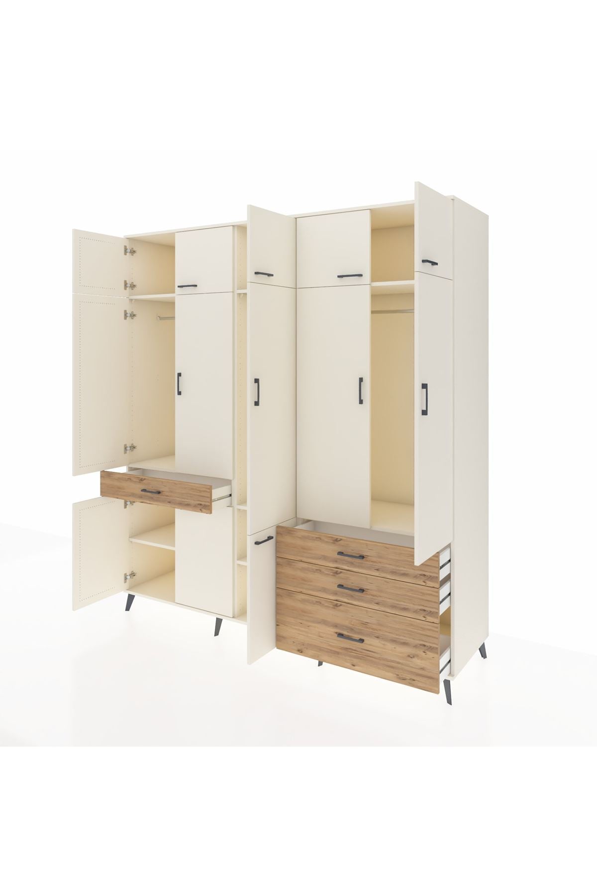 Kronos Dolap 8 Raflı 4 Çekmeceli 3 Askılı 220x59x243 Aytaşı-Aytaşı/Çam