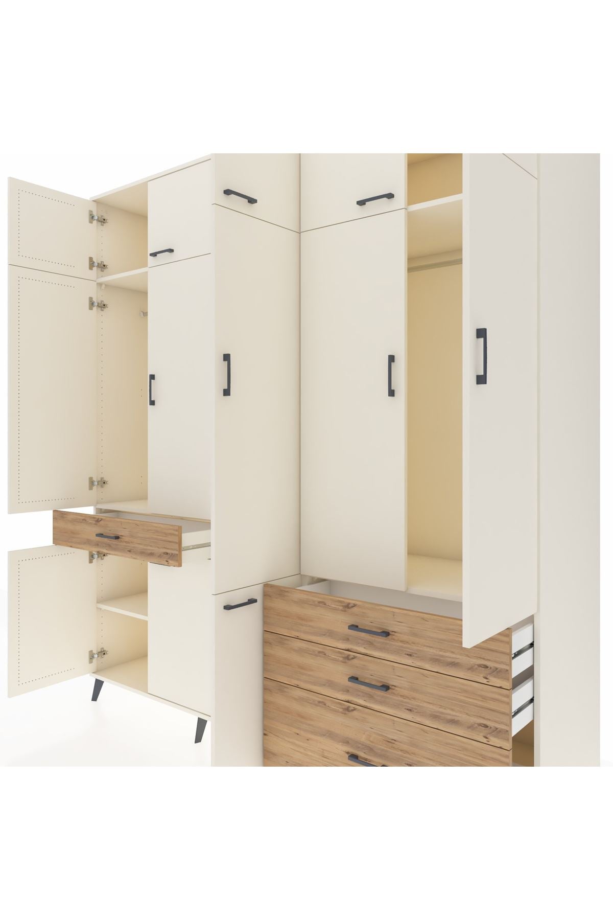 Kronos Dolap 8 Raflı 4 Çekmeceli 3 Askılı 220x59x243 Aytaşı-Aytaşı/Çam