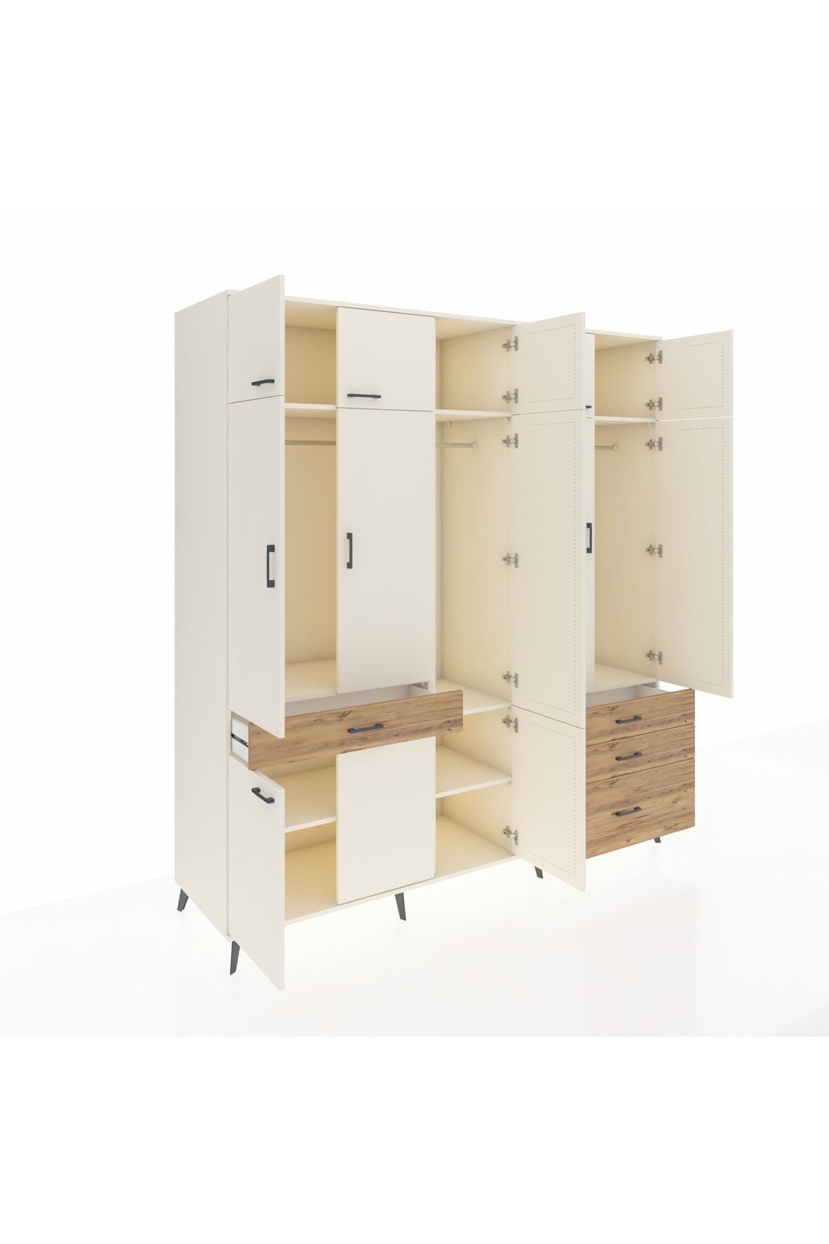 Kronos Dolap 8 Raflı 4 Çekmeceli 3 Askılı 220x59x243 Aytaşı-Aytaşı/Çam