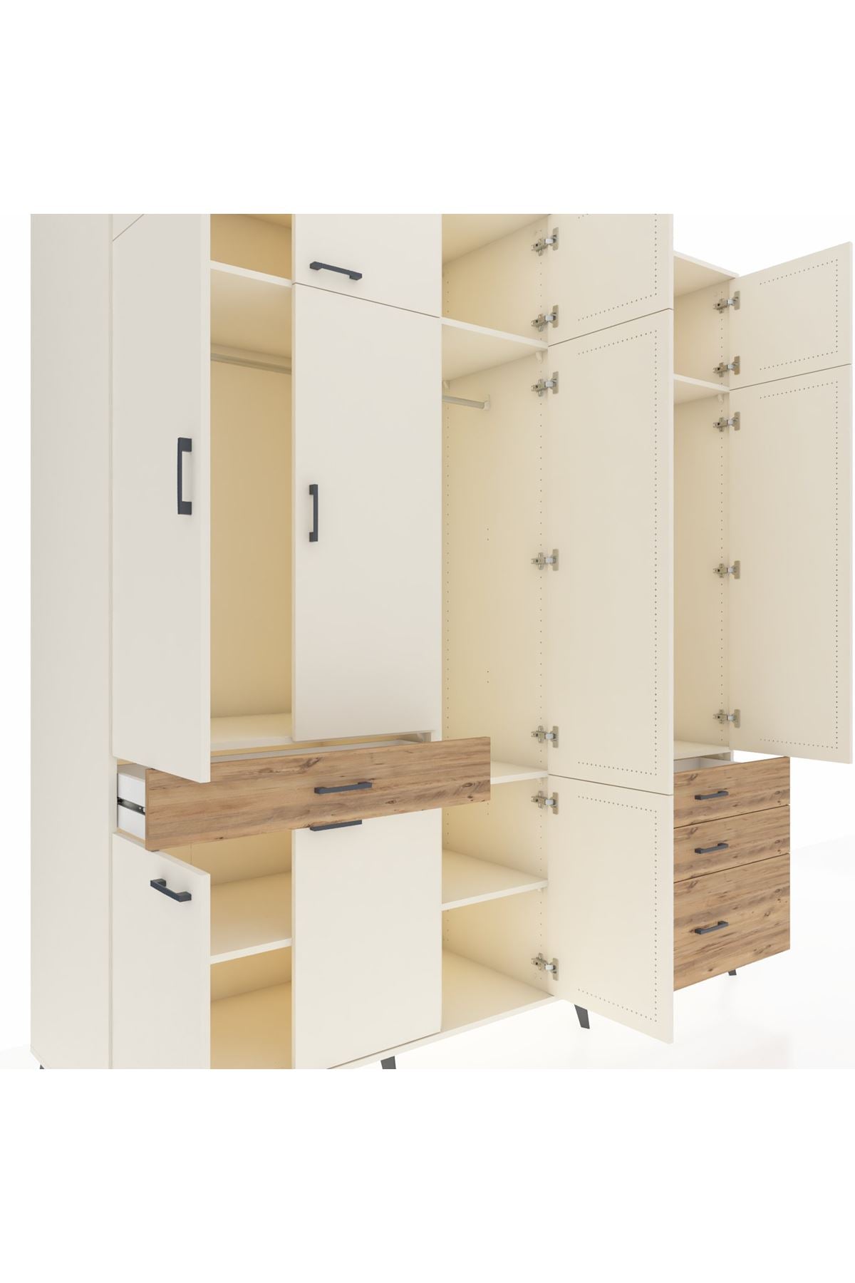 Kronos Dolap 8 Raflı 4 Çekmeceli 3 Askılı 220x59x243 Aytaşı-Aytaşı/Çam