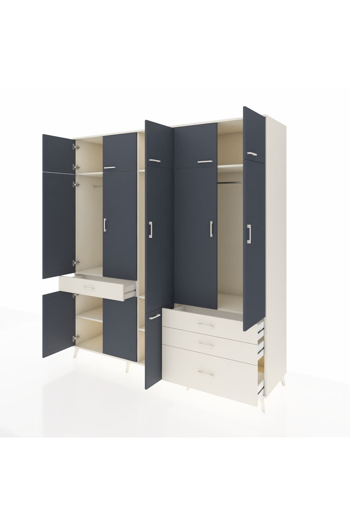 Kronos Dolap 8 Raflı 4 Çekmeceli 3 Askılı 220x59x243 Aytaşı-Antrasit/Aytaşı