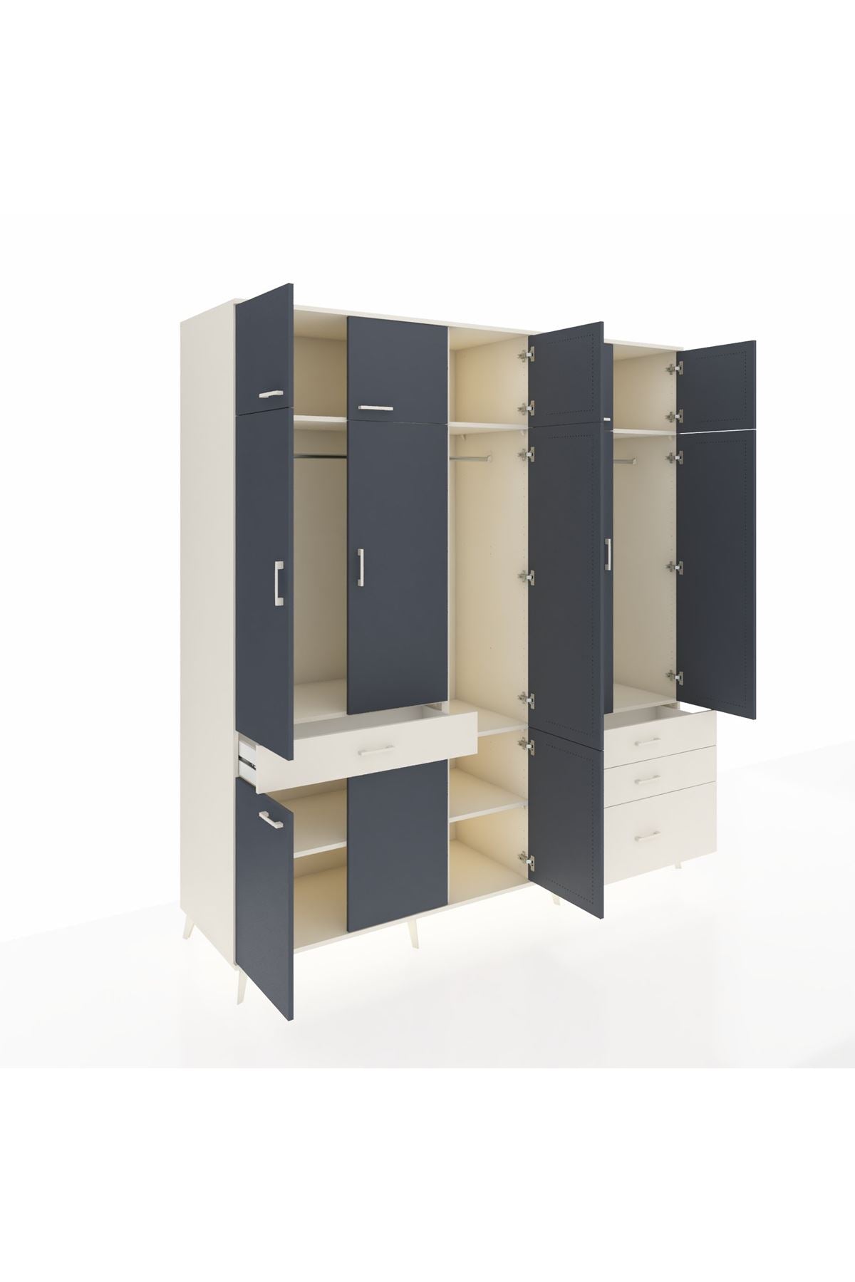 Kronos Dolap 8 Raflı 4 Çekmeceli 3 Askılı 220x59x243 Aytaşı-Antrasit/Aytaşı