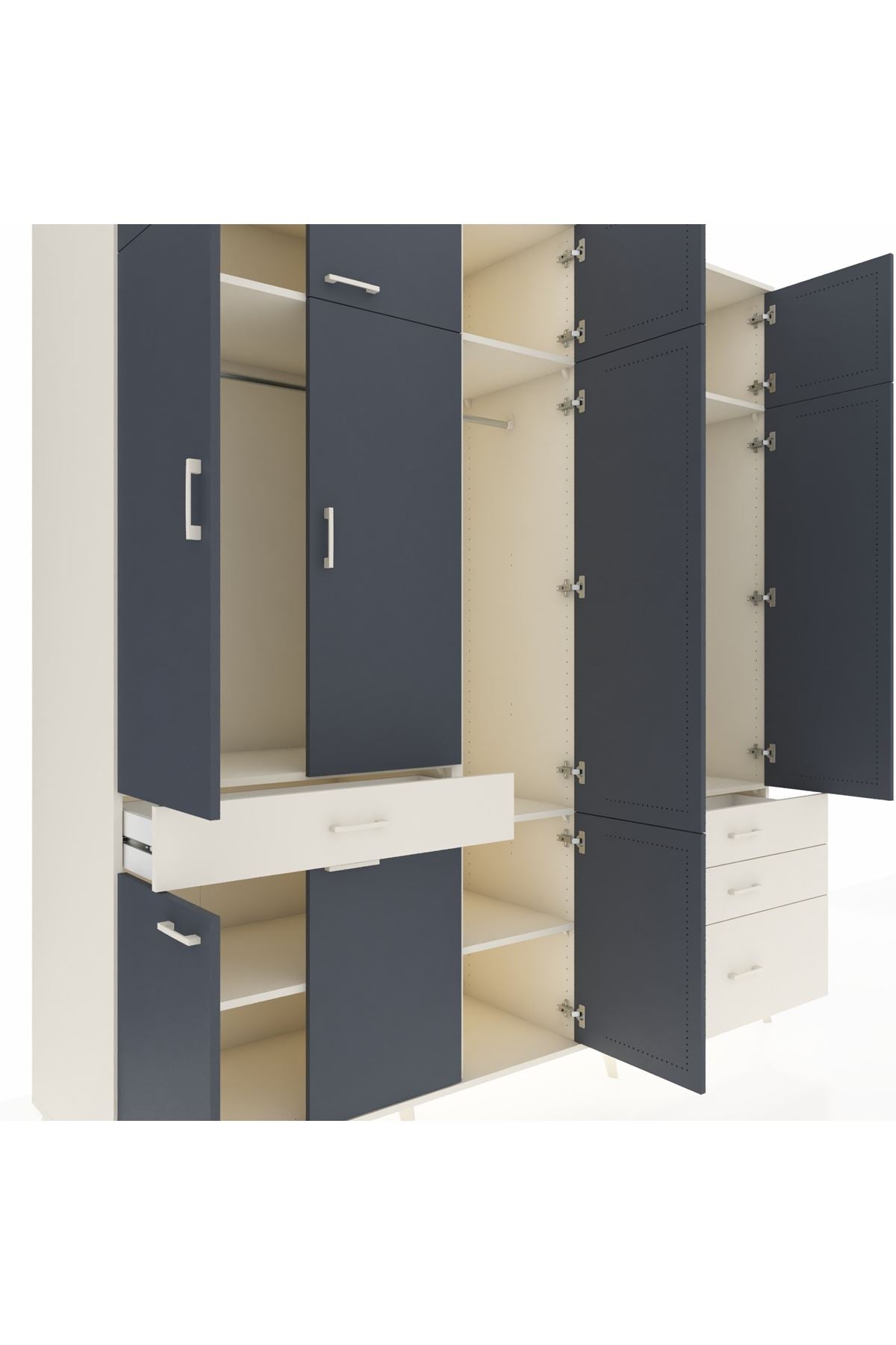 Kronos Dolap 8 Raflı 4 Çekmeceli 3 Askılı 220x59x243 Aytaşı-Antrasit/Aytaşı