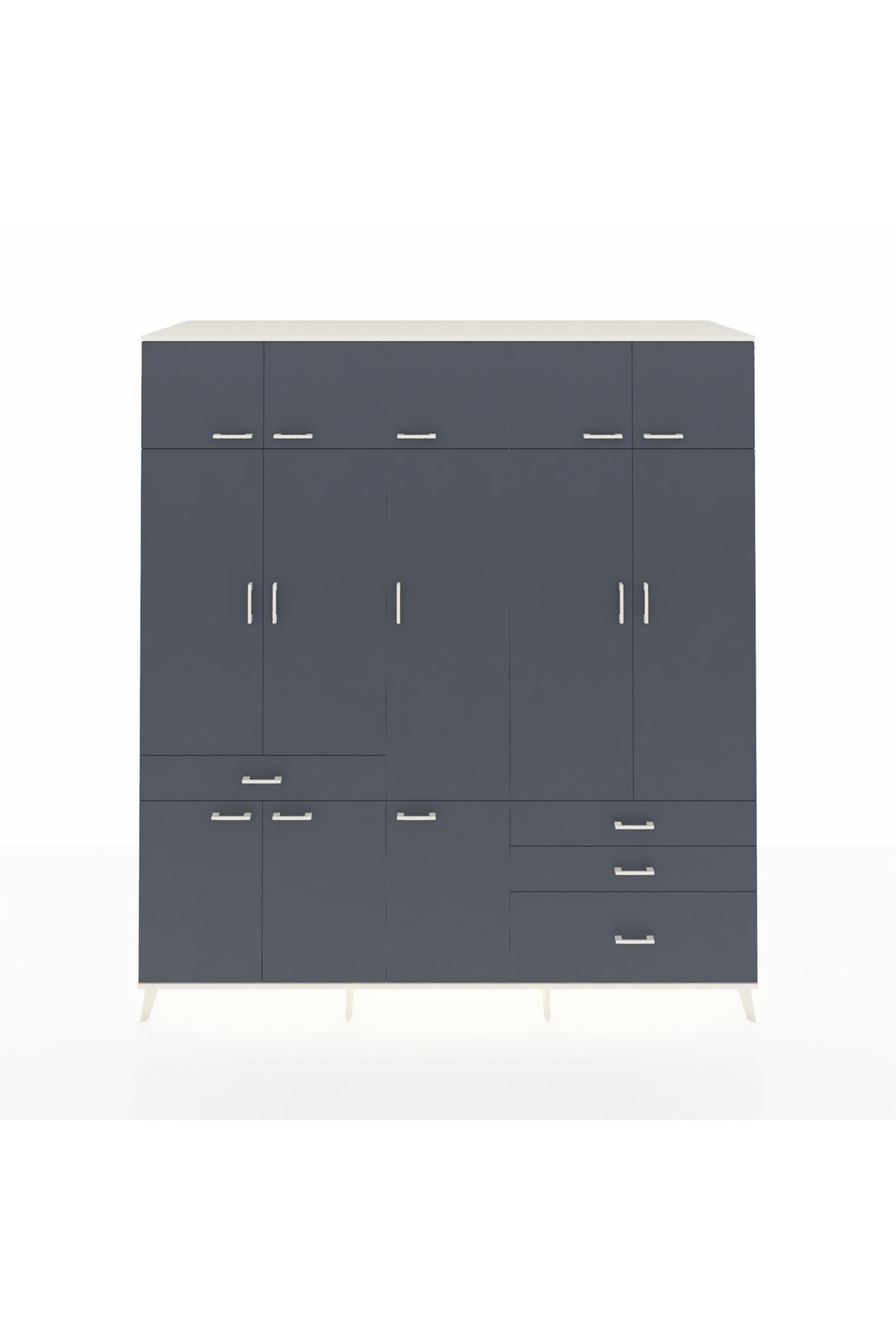 Kronos Dolap 8 Raflı 4 Çekmeceli 3 Askılı 220x59x243 Aytaşı-Antrasit/Antrasit