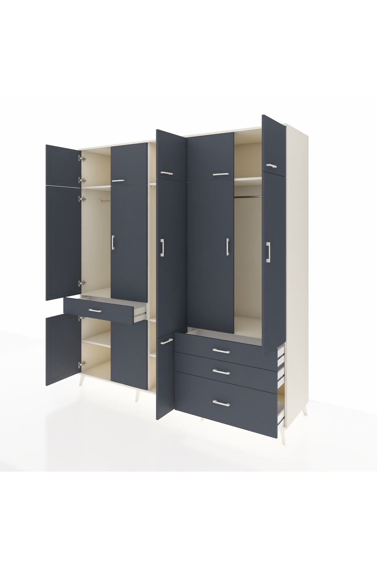 Kronos Dolap 8 Raflı 4 Çekmeceli 3 Askılı 220x59x243 Aytaşı-Antrasit/Antrasit