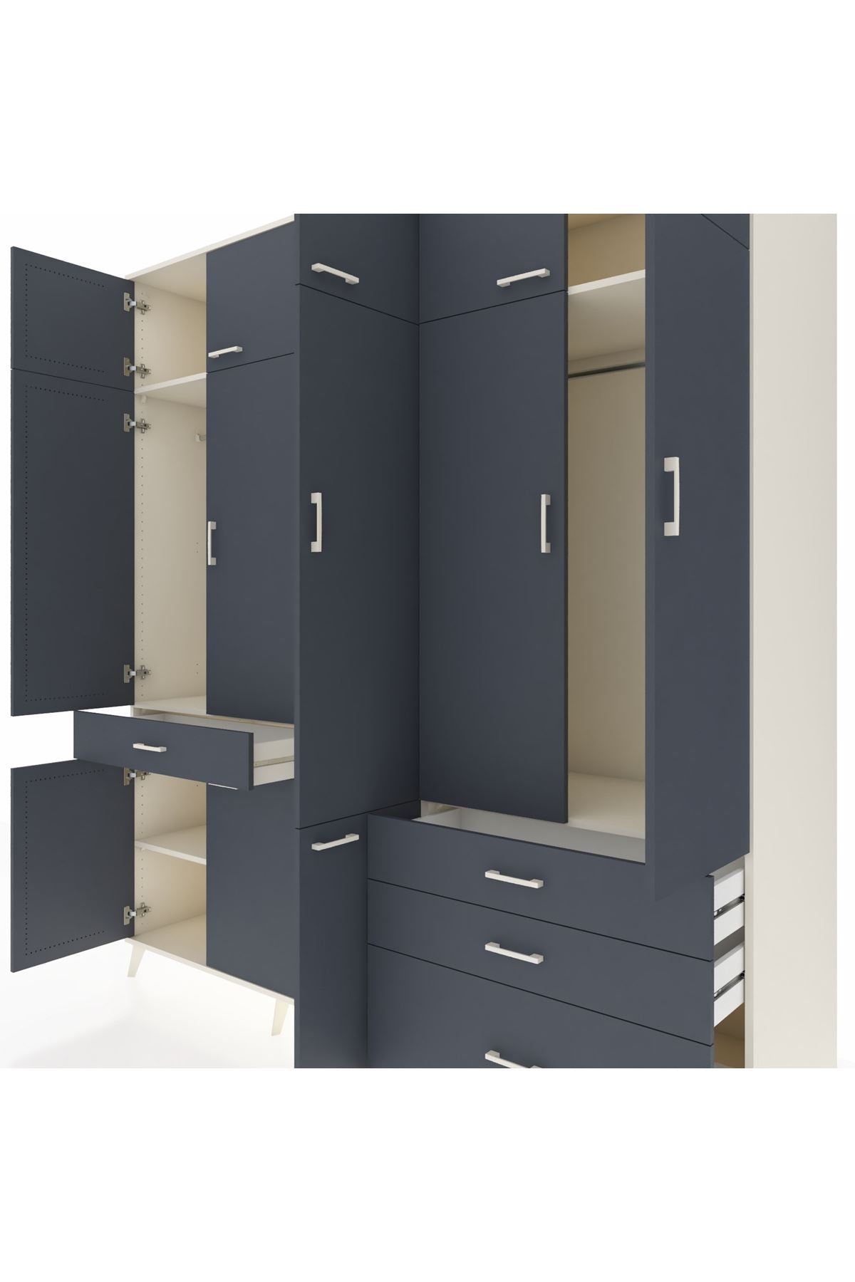 Kronos Dolap 8 Raflı 4 Çekmeceli 3 Askılı 220x59x243 Aytaşı-Antrasit/Antrasit