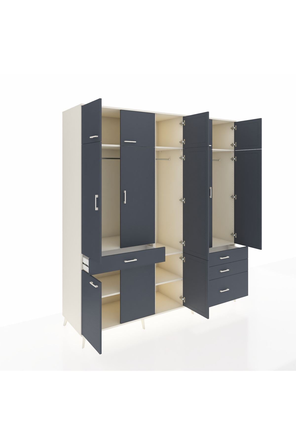 Kronos Dolap 8 Raflı 4 Çekmeceli 3 Askılı 220x59x243 Aytaşı-Antrasit/Antrasit