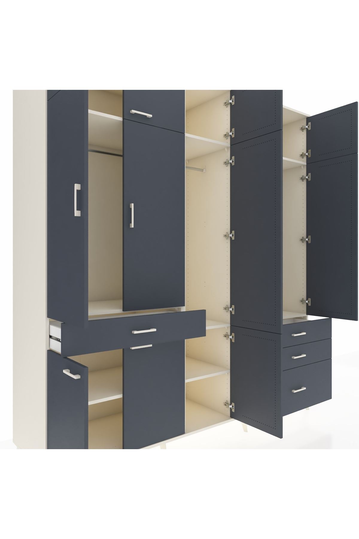 Kronos Dolap 8 Raflı 4 Çekmeceli 3 Askılı 220x59x243 Aytaşı-Antrasit/Antrasit