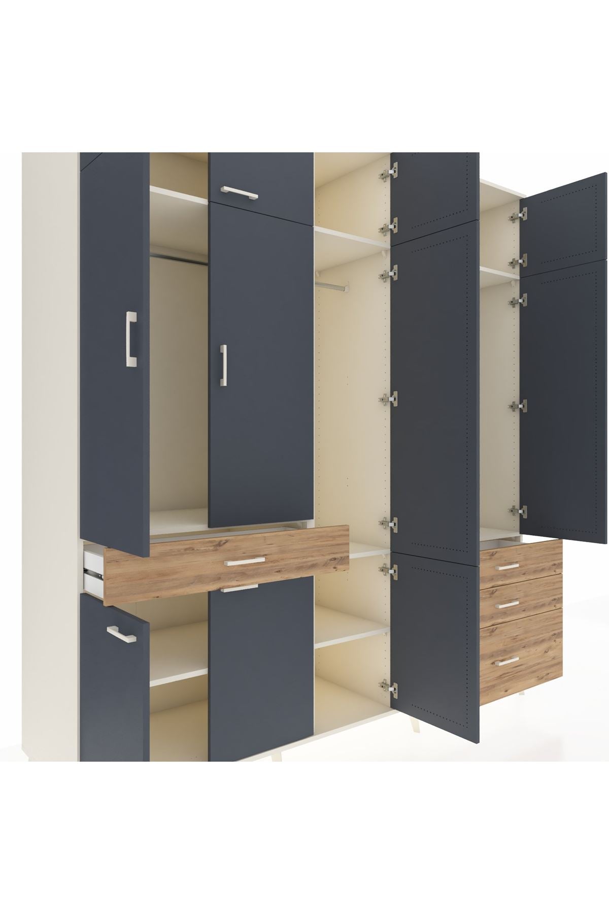 Kronos Dolap 8 Raflı 4 Çekmeceli 3 Askılı 220x59x243 Aytaşı-Antrasit/Çam