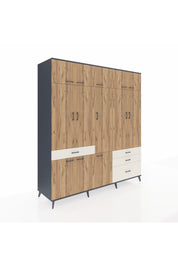 Kronos Dolap 8 Raflı 4 Çekmeceli 3 Askılı 220x59x243 Antrasit-Çam/Aytaşı