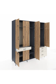 Kronos Dolap 8 Raflı 4 Çekmeceli 3 Askılı 220x59x243 Antrasit-Çam/Aytaşı