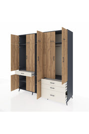 Kronos Dolap 8 Raflı 4 Çekmeceli 3 Askılı 220x59x243 Antrasit-Çam/Aytaşı