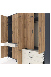 Kronos Dolap 8 Raflı 4 Çekmeceli 3 Askılı 220x59x243 Antrasit-Çam/Aytaşı