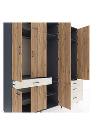 Kronos Dolap 8 Raflı 4 Çekmeceli 3 Askılı 220x59x243 Antrasit-Çam/Aytaşı